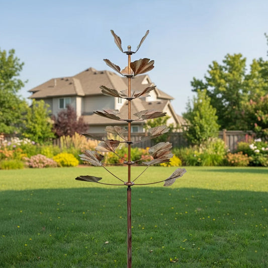 74" Copper-Finish 7-Tier Leaf Wind Spinner for Garden Décor