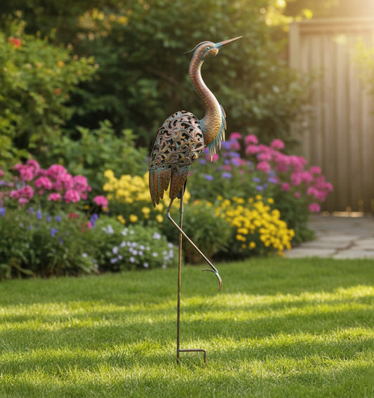 Handcrafted 62" Metal Heron Kinetic Wind Spinner Sculpture
