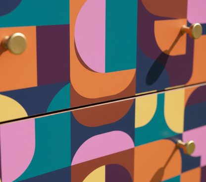 Hand-Painted Mid-Century Modern Nightstand Set – Abstract Geometric Art Furniture (Set of 2)