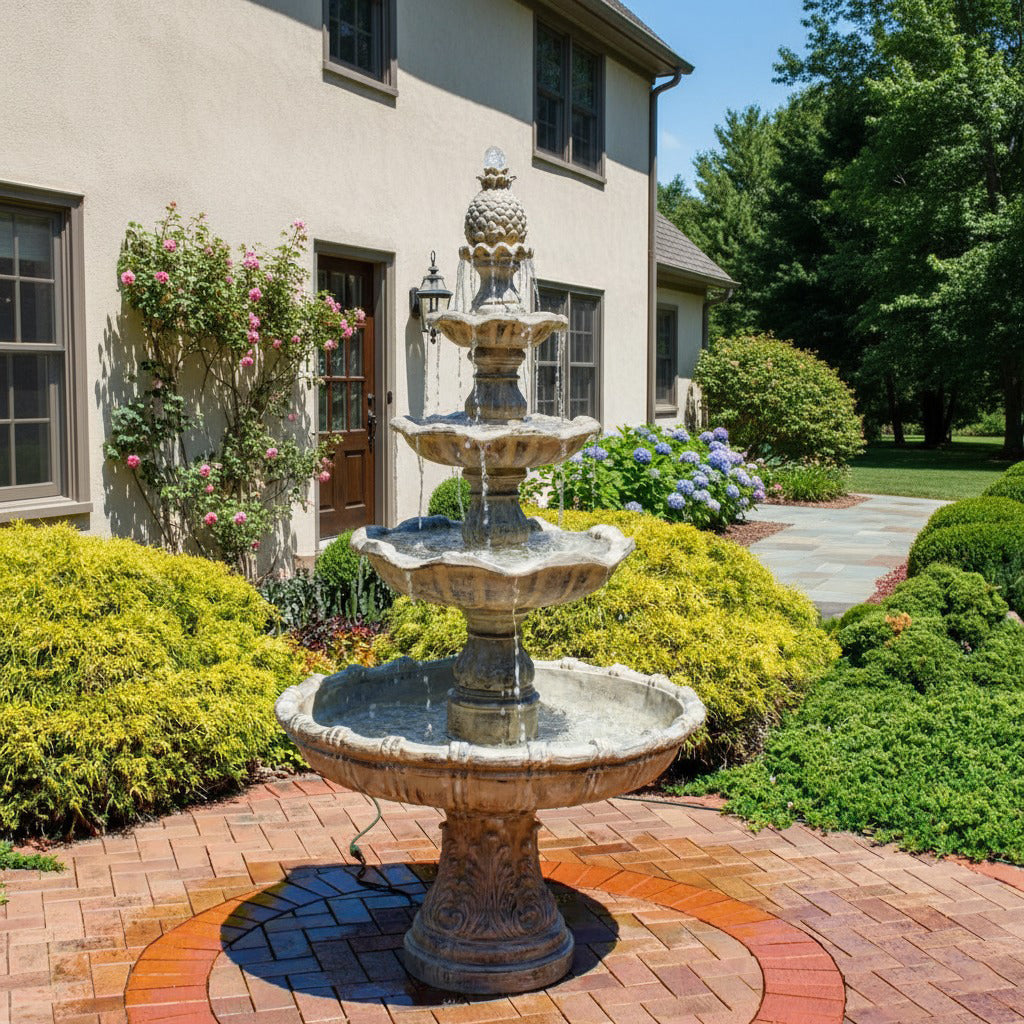 Majestic 80" 4-Tier Stone-Look Outdoor Garden Fountain