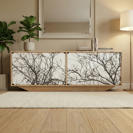 Hand-Painted Oak Cabinet – Artistic Modern Console Table & Storage Accent