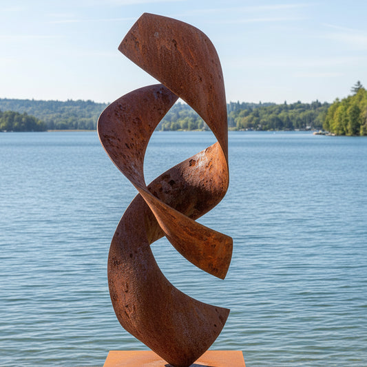 75" Handmade Rustic Metal Abstract Ribbon Sculpture – Modern Outdoor Art