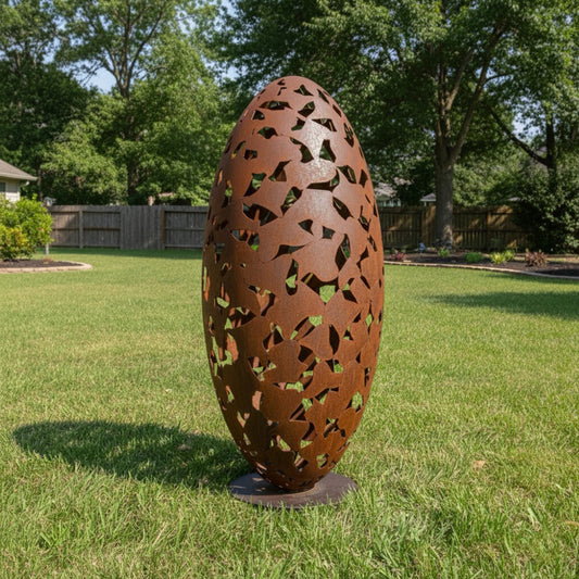 73" Handmade Oval Rustic Metal Garden Sculpture