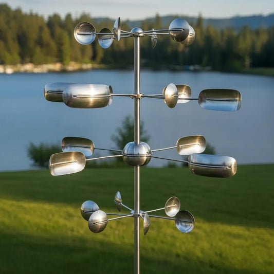 74" Handcrafted Copper Kinetic Wind Spinner Sculpture